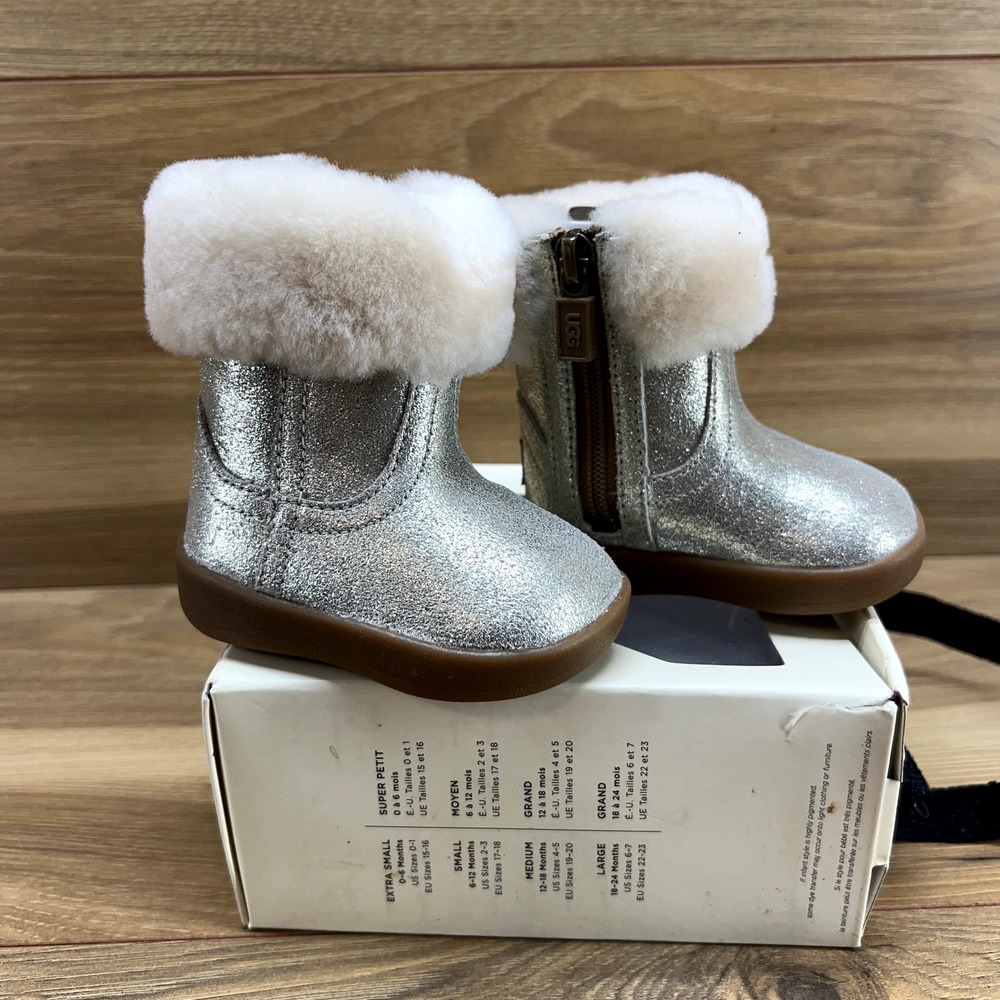 UGG Infant Baby Jorie II Metallic Leather Boots‎ Size 0/1 Fur Shearling Zip